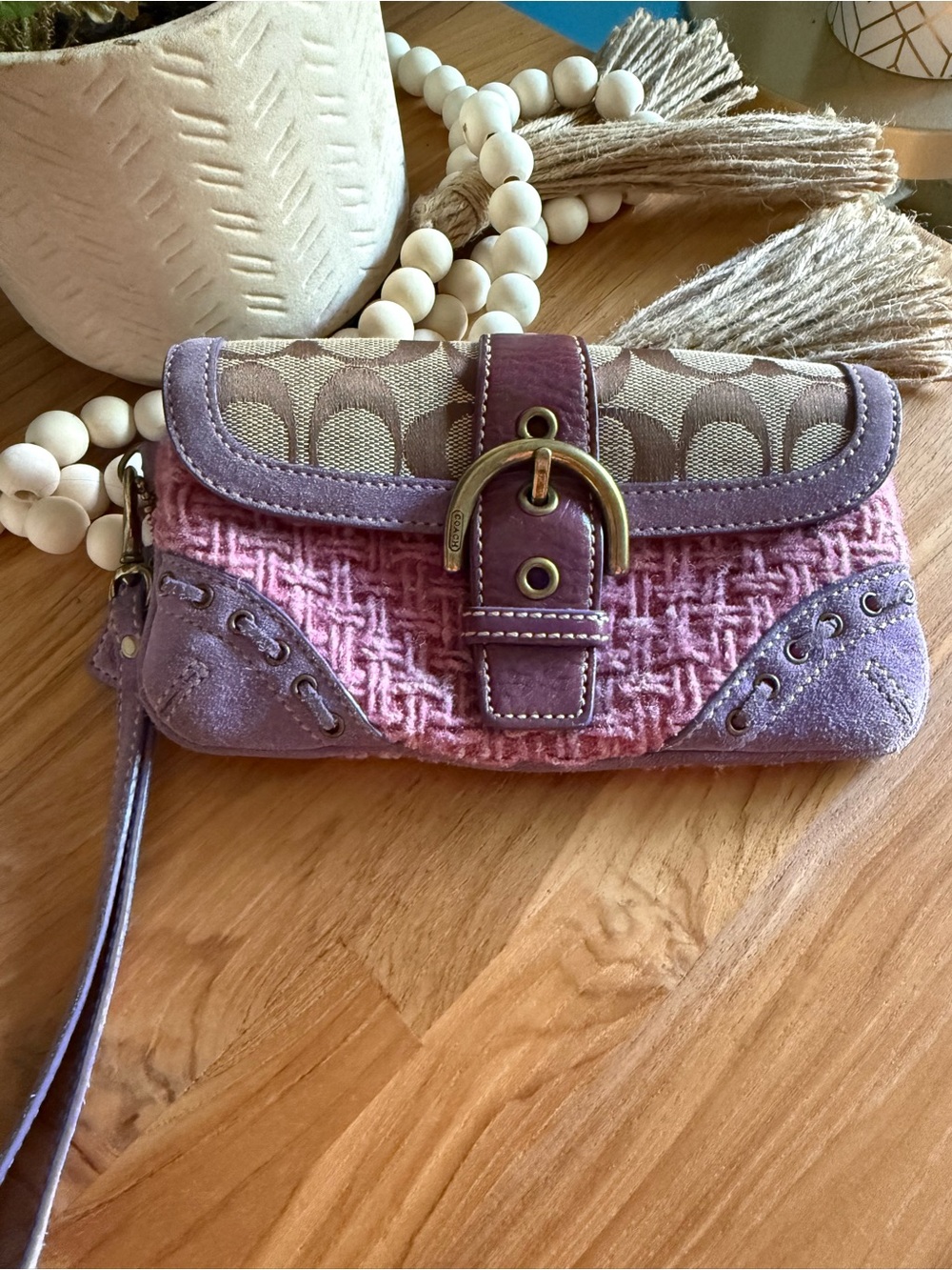 Rare Coach Vintage Soho Wristlet & Clutch Pink Tweed Purple Suede